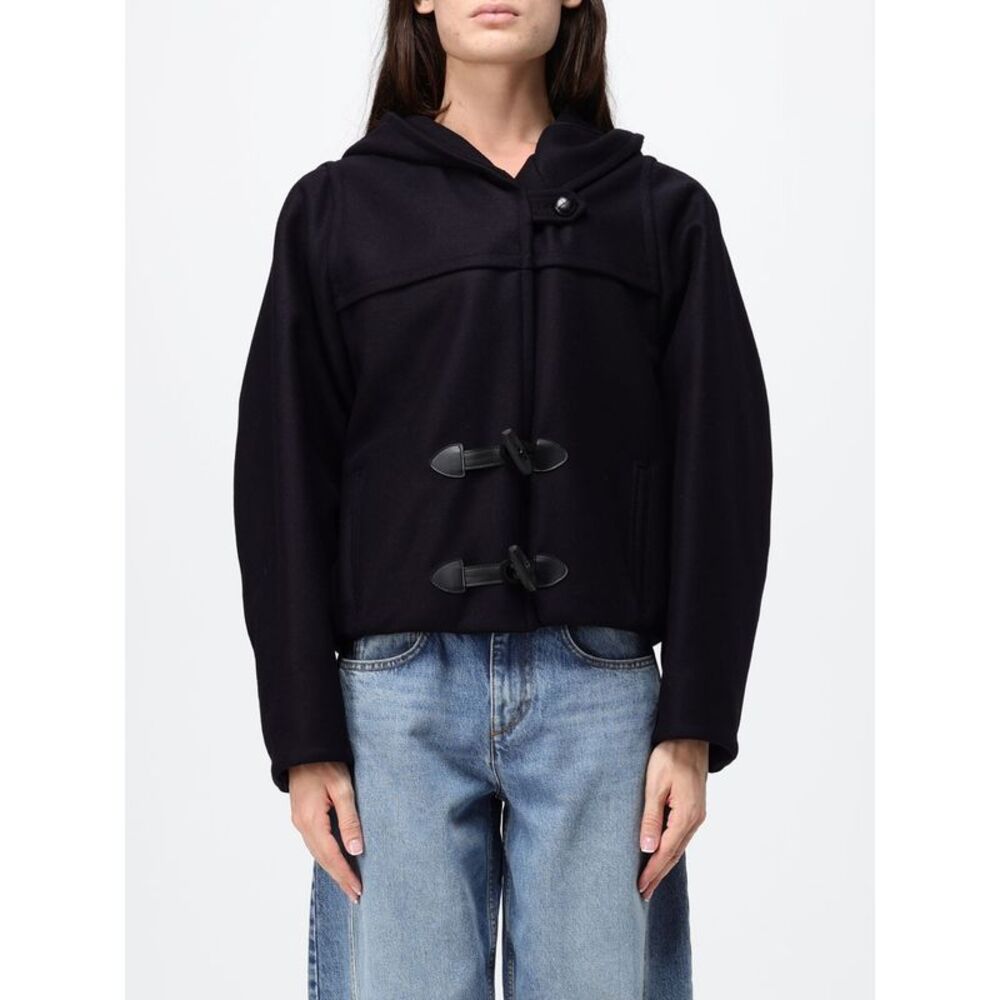 Isabel Marant Short Cotton Duffle Coat With Hood And Leather Inserts